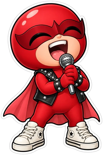 Das Maskottchen singt in ein Mikrofon